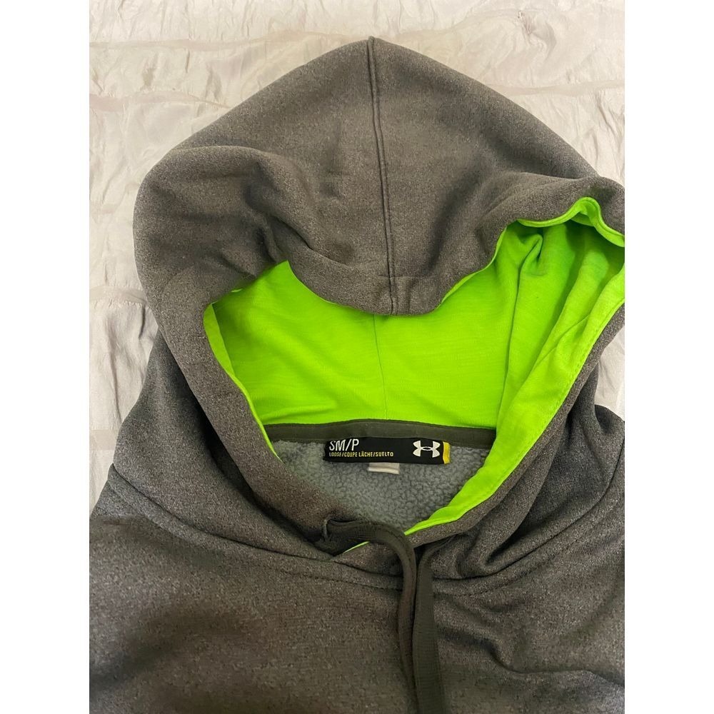 Under Armour Hoodie Gray w/ Neon Green Logo Size Small, Excellent Condition - Picture 3 of 4